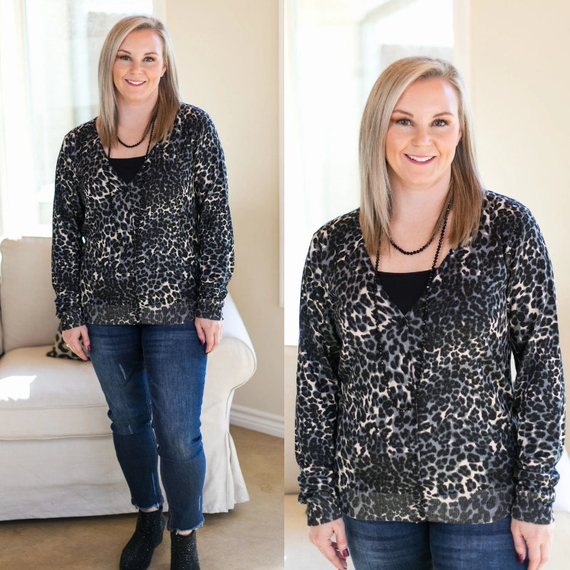 Last Chance Size Small & Medium | In Your Scope Leopard Cardigan in Black Low Maintenance