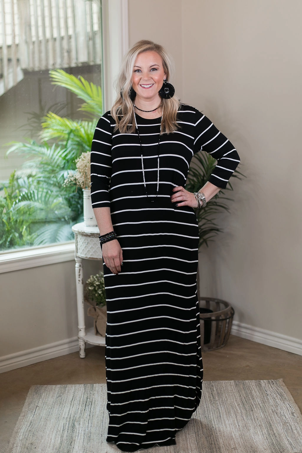 AntiPilling Finish Match Fit Last Chance Size Small & Medium | Set The Tone Stripe Maxi Dress with Pockets in Black