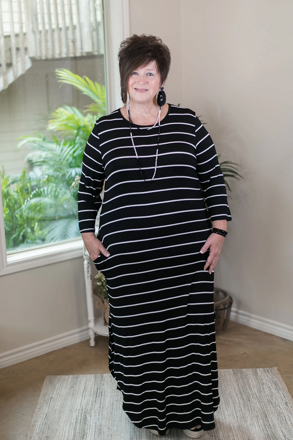 CompressionKnit OdorControl Treatment Last Chance Size Small & Medium | Set The Tone Stripe Maxi Dress with Pockets in Black