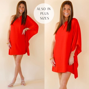 Suburb Ease Last Chance Size Small and 1XL | Champagne Getaway One Shoulder Dress in Red