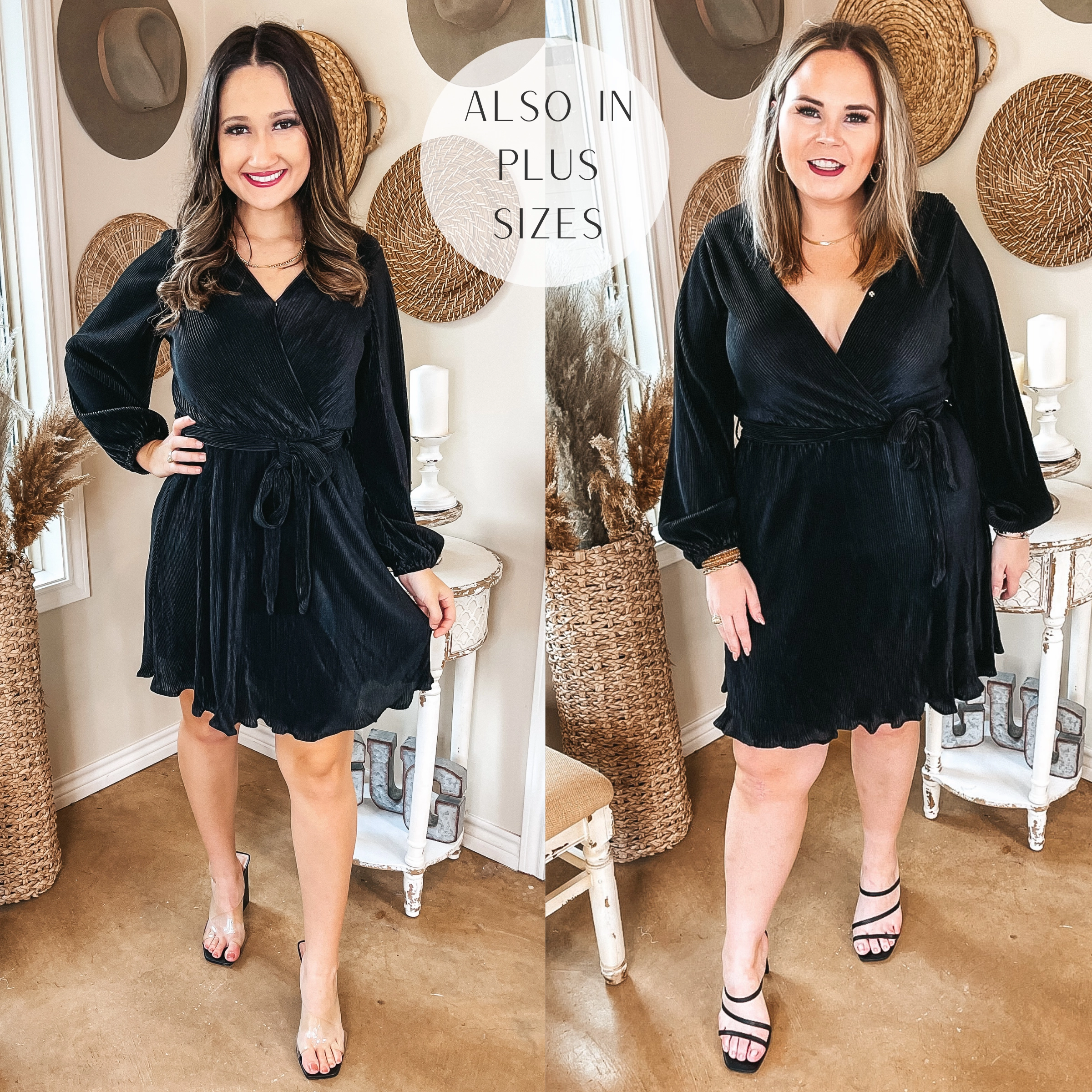 Warm Fashion Glam Night Last Chance Size Small and 2XL | Learning Something New Pleated Long Sleeve V Neck Dress in Black