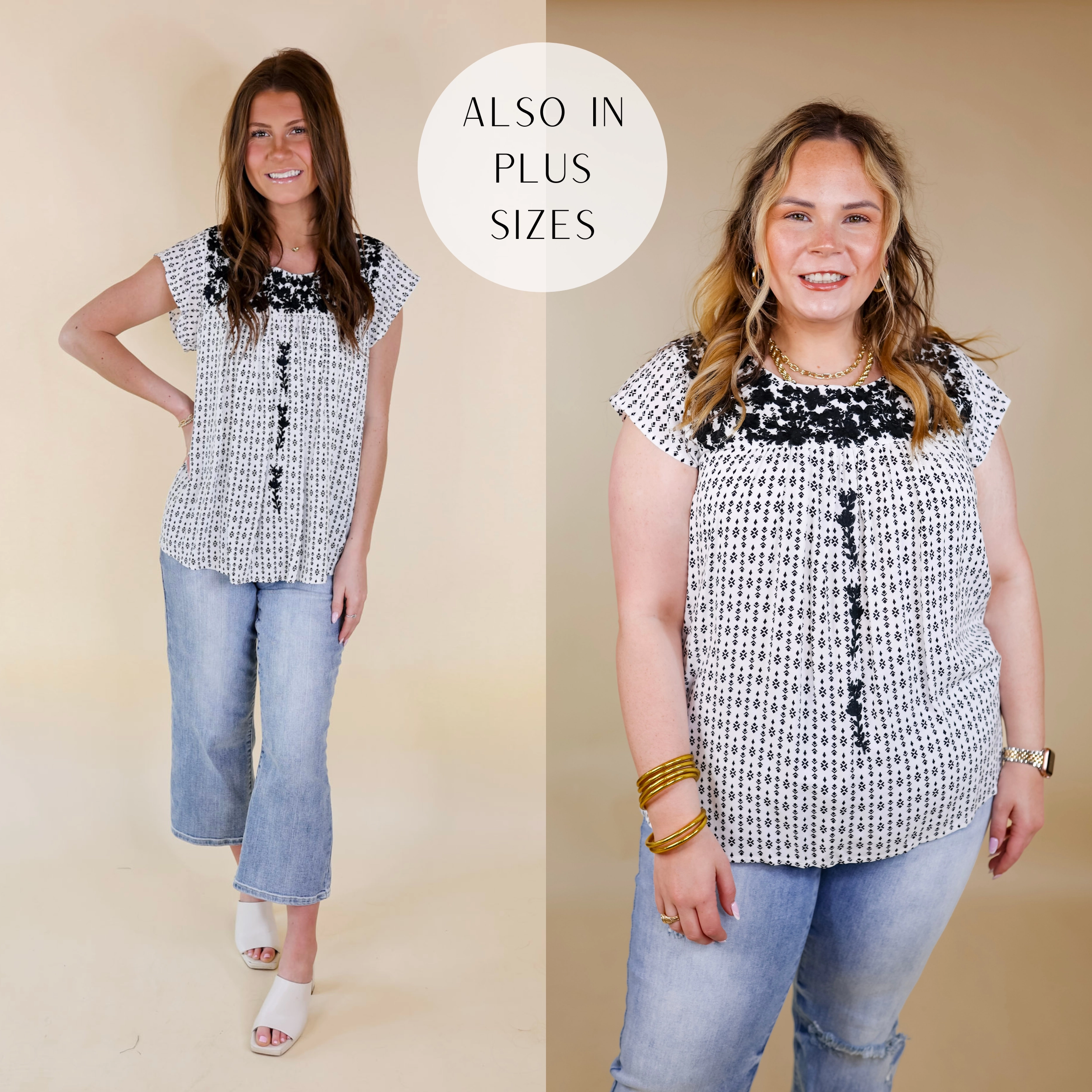 Last Chance Size Small and Medium | Grab My Hand Ruffle Cap Sleeve Top with Floral Embroidery in White Hidden Storage Pockets