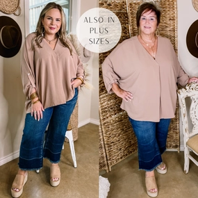 Soft Leggings Last Chance Size Small and Medium | Weekend Out V Neck Placket 3/4 Sleeve Top in Taupe