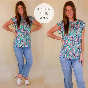 Last Chance Size Small, Large, 3XL | Garden Glory Floral Top with Ruffle Cap Sleeves in Green Moon Beam Cozy Pajama Set
