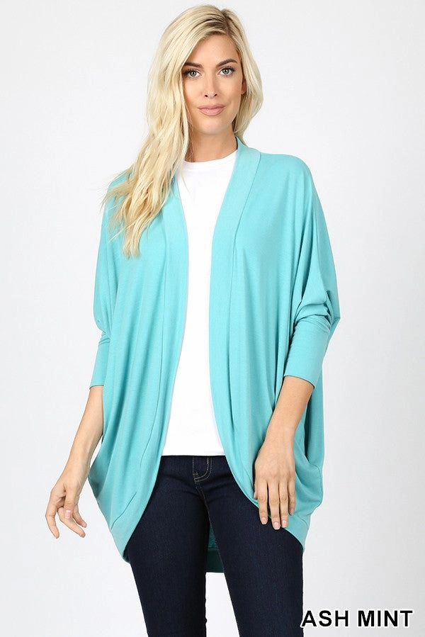 Cozy Sweatshirt Last Chance Size Small, Medium & Large | 3/4 SLEEVE COCOON WRAP CARDIGAN in ASH MINT