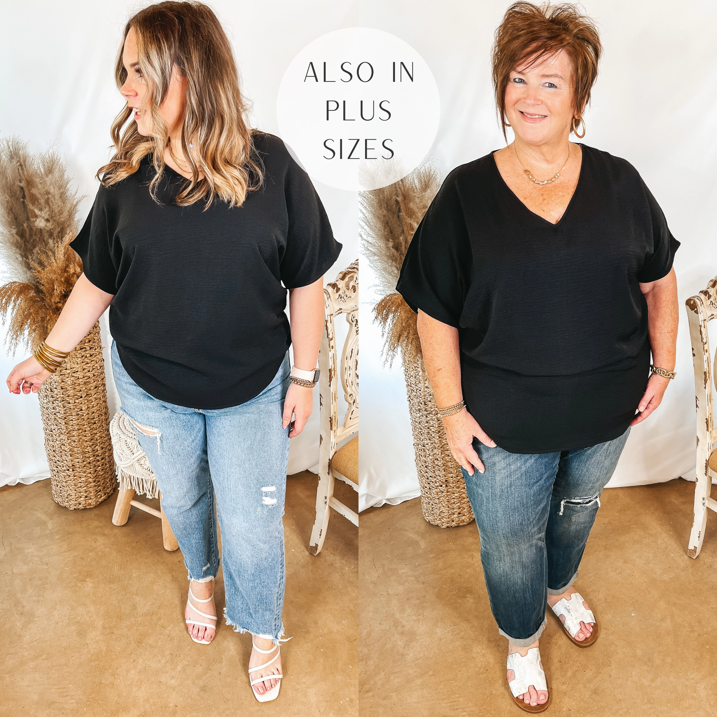 Fire Core Last Chance size XL | Lovely Dear V Neck Short Sleeve Solid Top in Black