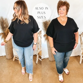 Fire Core Last Chance size XL | Lovely Dear V Neck Short Sleeve Solid Top in Black