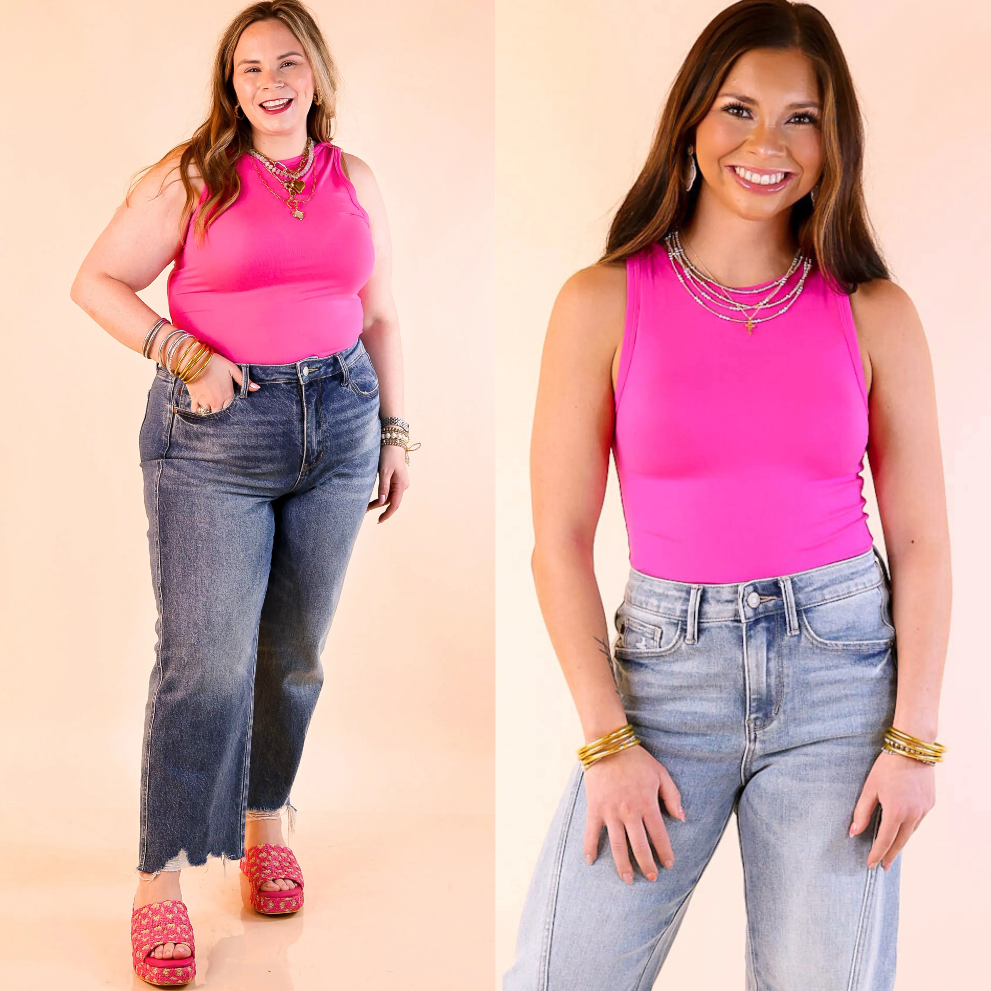 Sunshine State of Mind Tank Top Bodysuit in Neon Pink UV protection layer