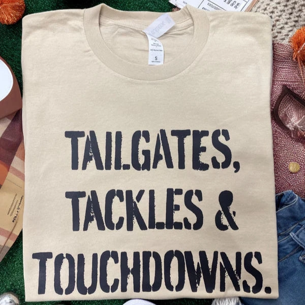 Workout Gear Online Exclusive | Tailgates Tackles & Touchdowns Graphic on Short Sleeve Tee in Sand Light Brown