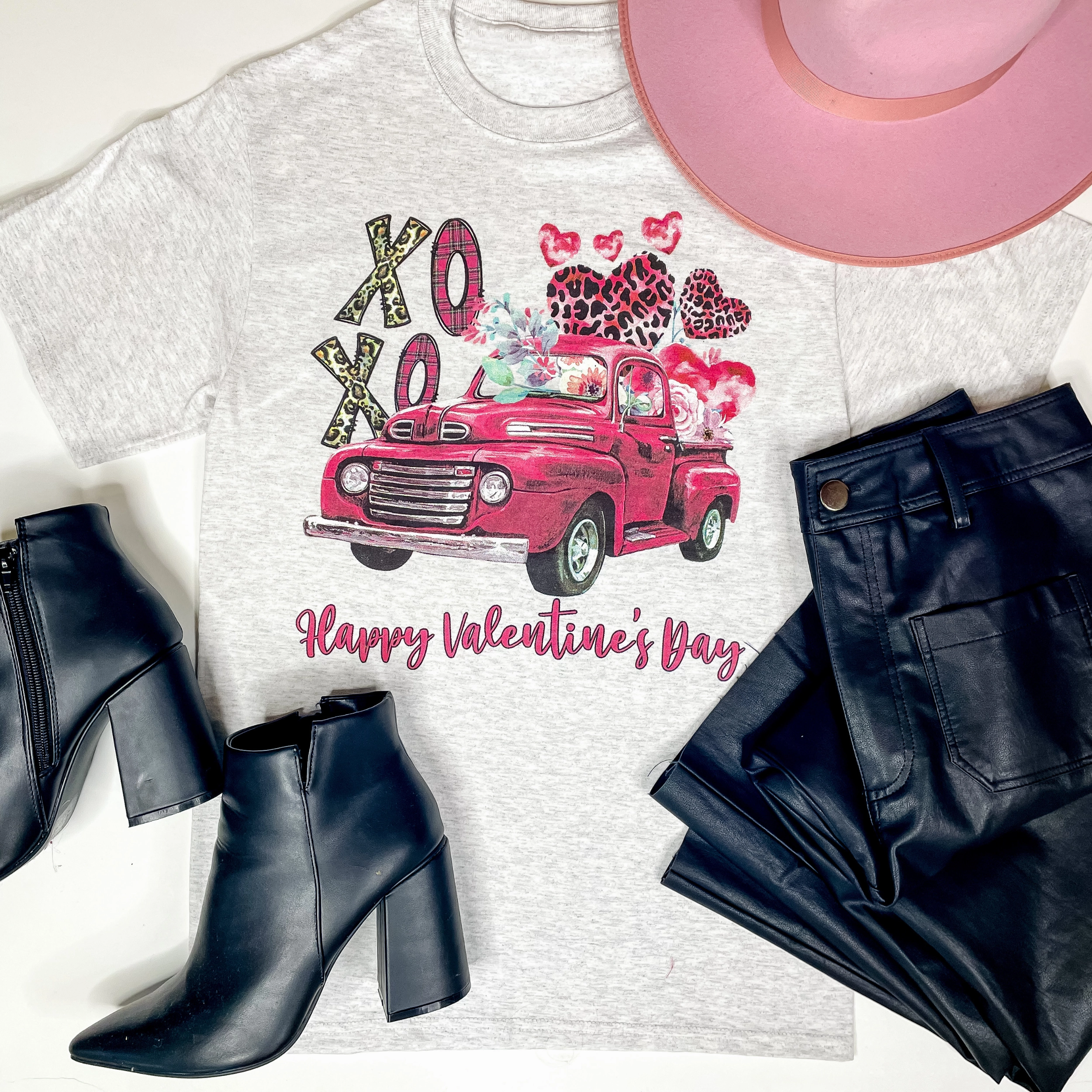 XOXO Love Truck Short Sleeve Graphic Tee in Heather Grey Kids playfulness ComfortFirst