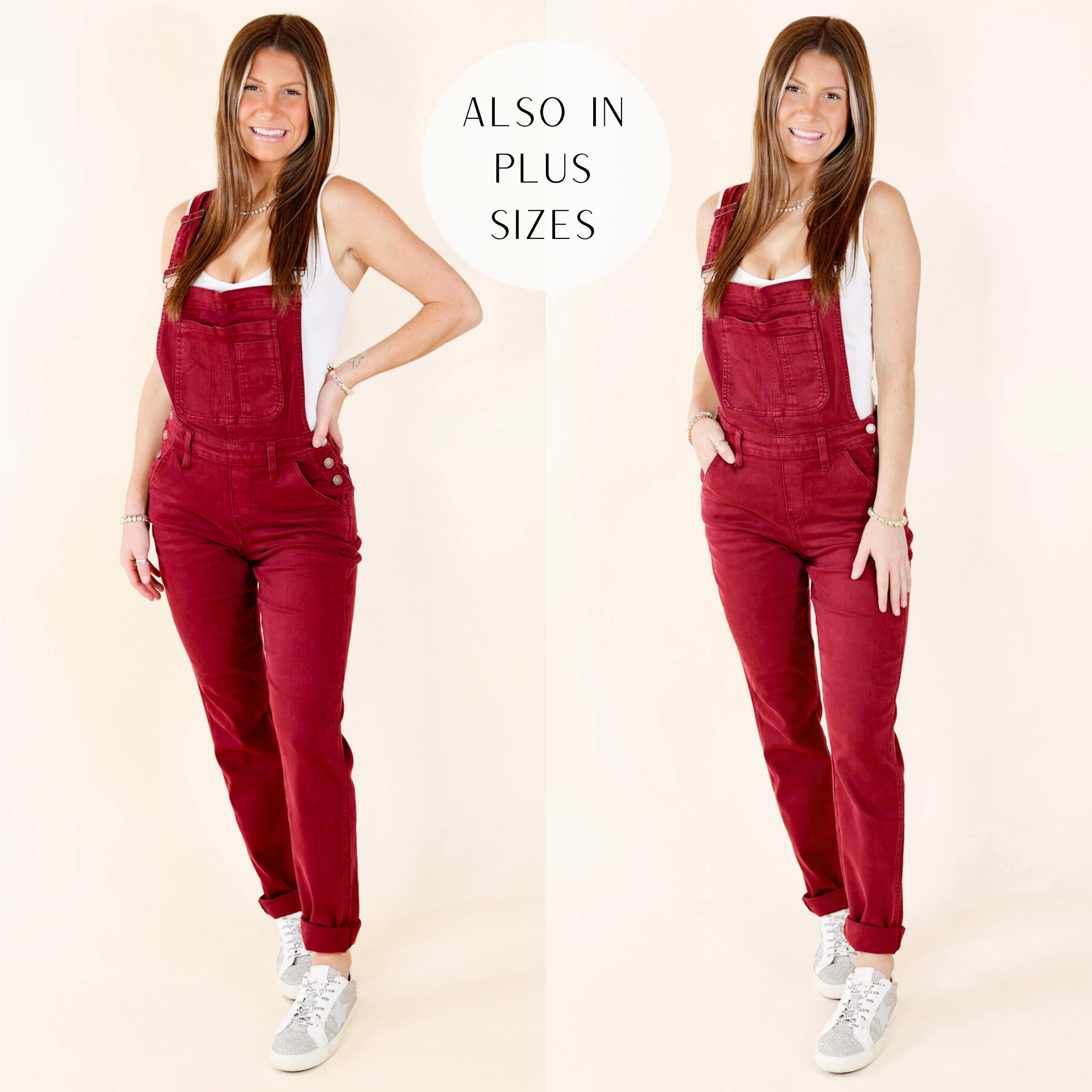 Judy Blue | Start The Bonfire Denim Garment Dyed Overalls in Maroon Utility Jacket
