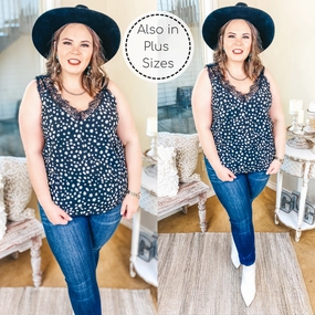 Euro Mood Last Chance Size Small, Medium & XL | On Replay Dotted Camisole with Lace Sleeves in Black