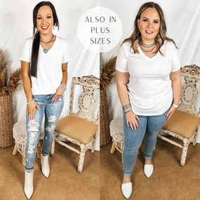 SweatAbsorbingTexture ShockAbsorbent Padding Simply Obsessed Ribbed Short Sleeve V Neck Top in Off White