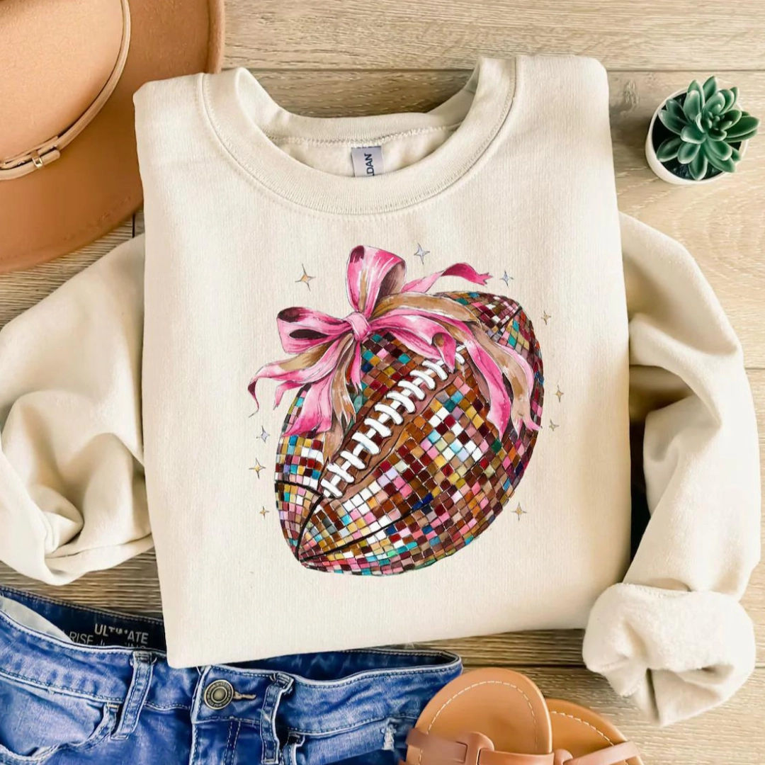 Seamless construction Pullover Online Exclusive | Coquette Disco Football Graphic Sweatshirt in Cream