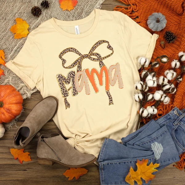 Playful Design Online Exclusive | Grandma Nickname Leopard Bow Short Sleeve Graphic Tee in Cream