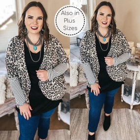 Lining Up Long Sleeve Dolman Cardigan with Striped Sleeves in Leopard Utility Jacket Hero Fit