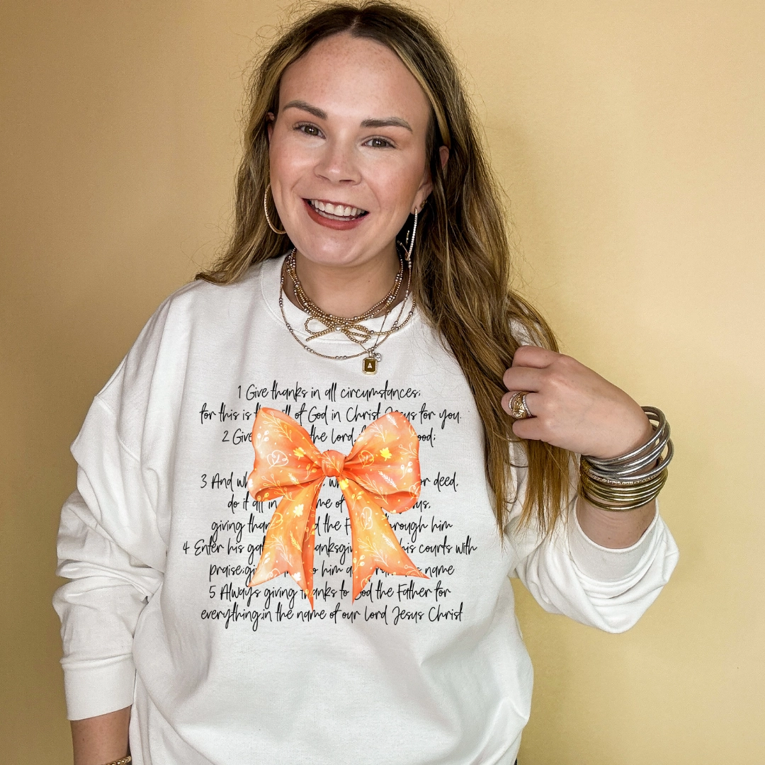Online Exclusive | Thankful Reminders and Orange Autumn Bow Graphic Sweatshirt in Multiple color Options SeamFreeShoulders