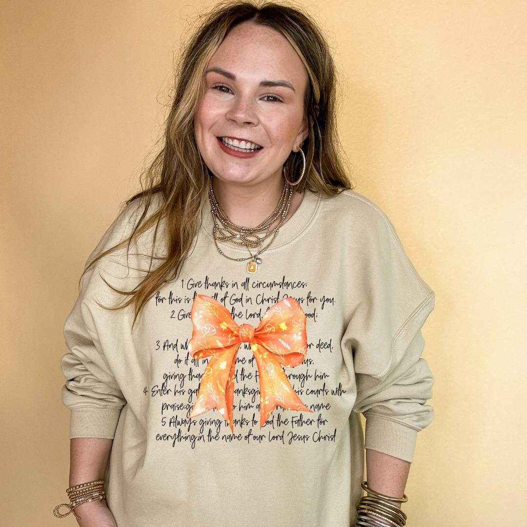 Online Exclusive | Thankful Reminders and Orange Autumn Bow Graphic Sweatshirt in Multiple color Options Lightweight Style