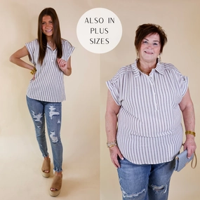 Long Time Coming Half Button Up Pin Stripe Top in Ivory Surf Mood Casual Bottoms