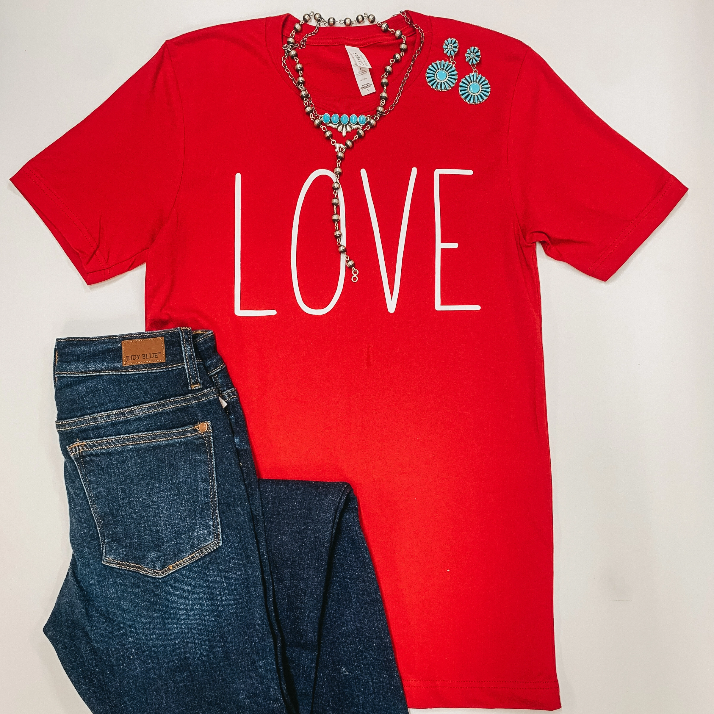 Casual Style Wear Love Short Sleeve Crew Neck Graphic Tee in Red