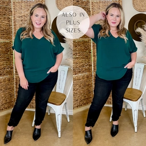 CoolingChannelFabric Lovely Dear V Neck Short Sleeve Solid Top in Teal