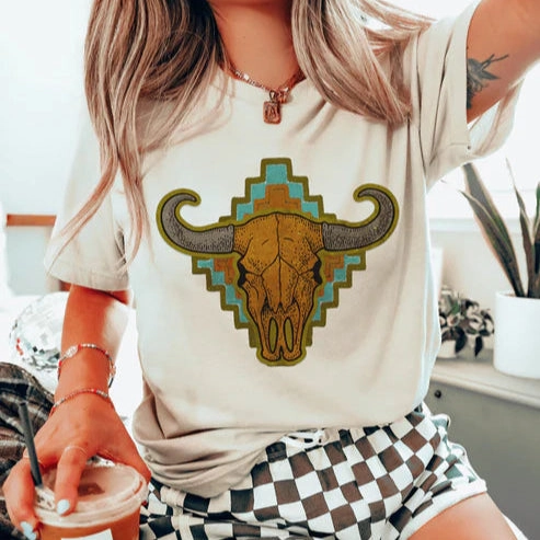 Soft Breathable Online Exclusive | Southwestern Skull Graphic Tee in Cream