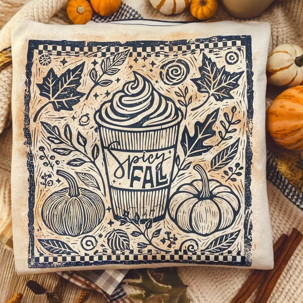 certified Online Exclusive | Spicy Fall Latte Graphic on Short Sleeve Comfort Color Tee in Umber Brown