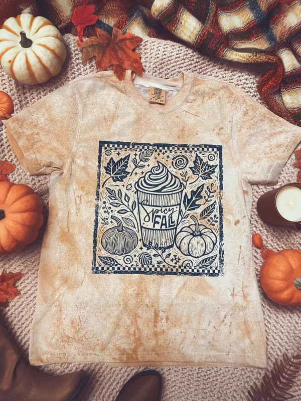 Online Exclusive | Spicy Fall Latte Graphic on Short Sleeve Comfort Color Tee in Umber Brown Versatile Option Casual Vibe