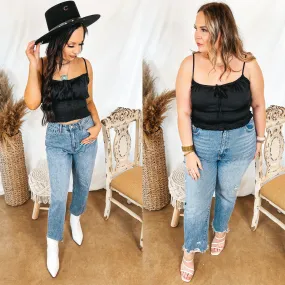 Last Chance Size Small | Proud To Be Spaghetti Strap Crop Top with Front Keyhole in Black Full Coverage Fit