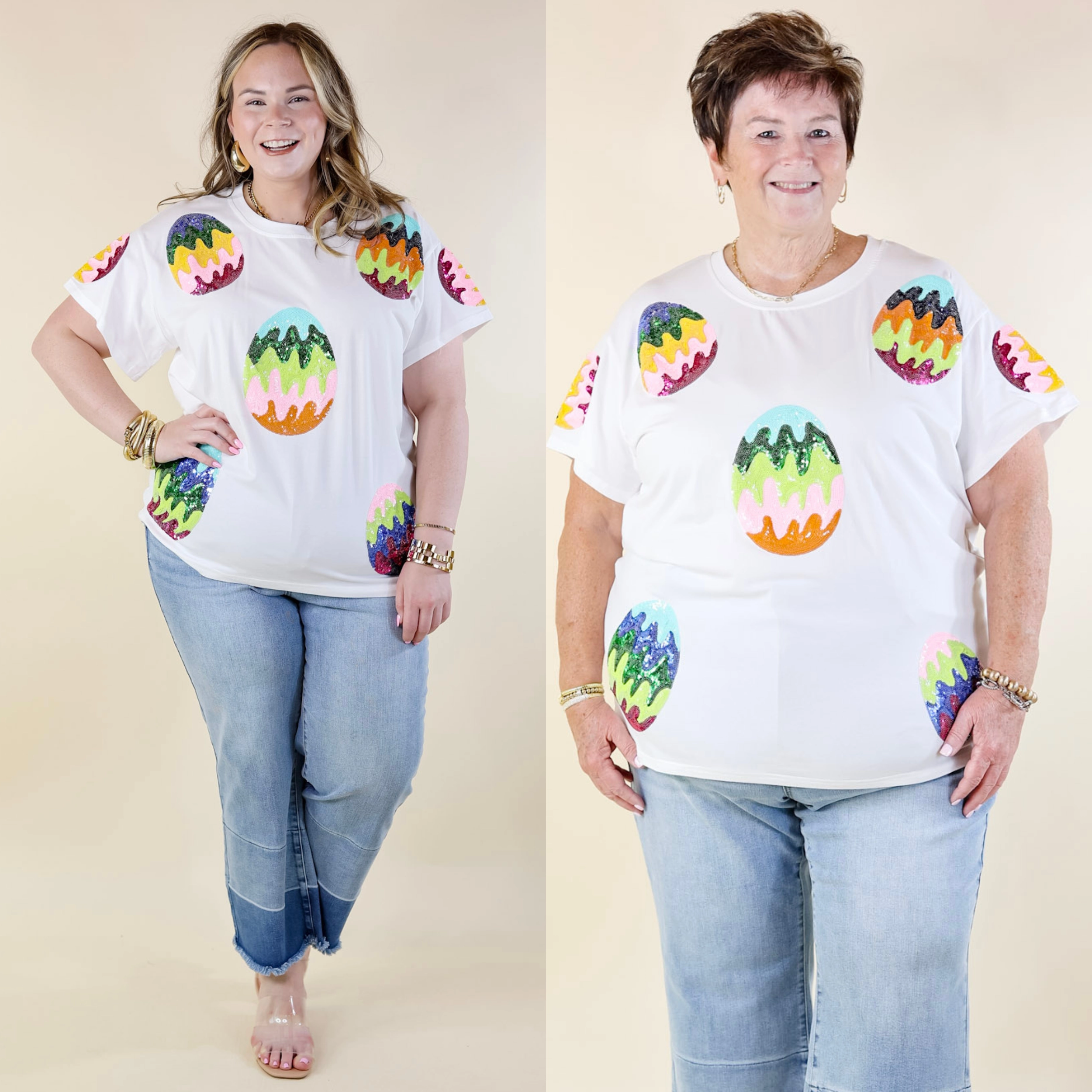 Queen Of Sparkles | Easter Elegance Sequin Egg Top in White Effortless Design