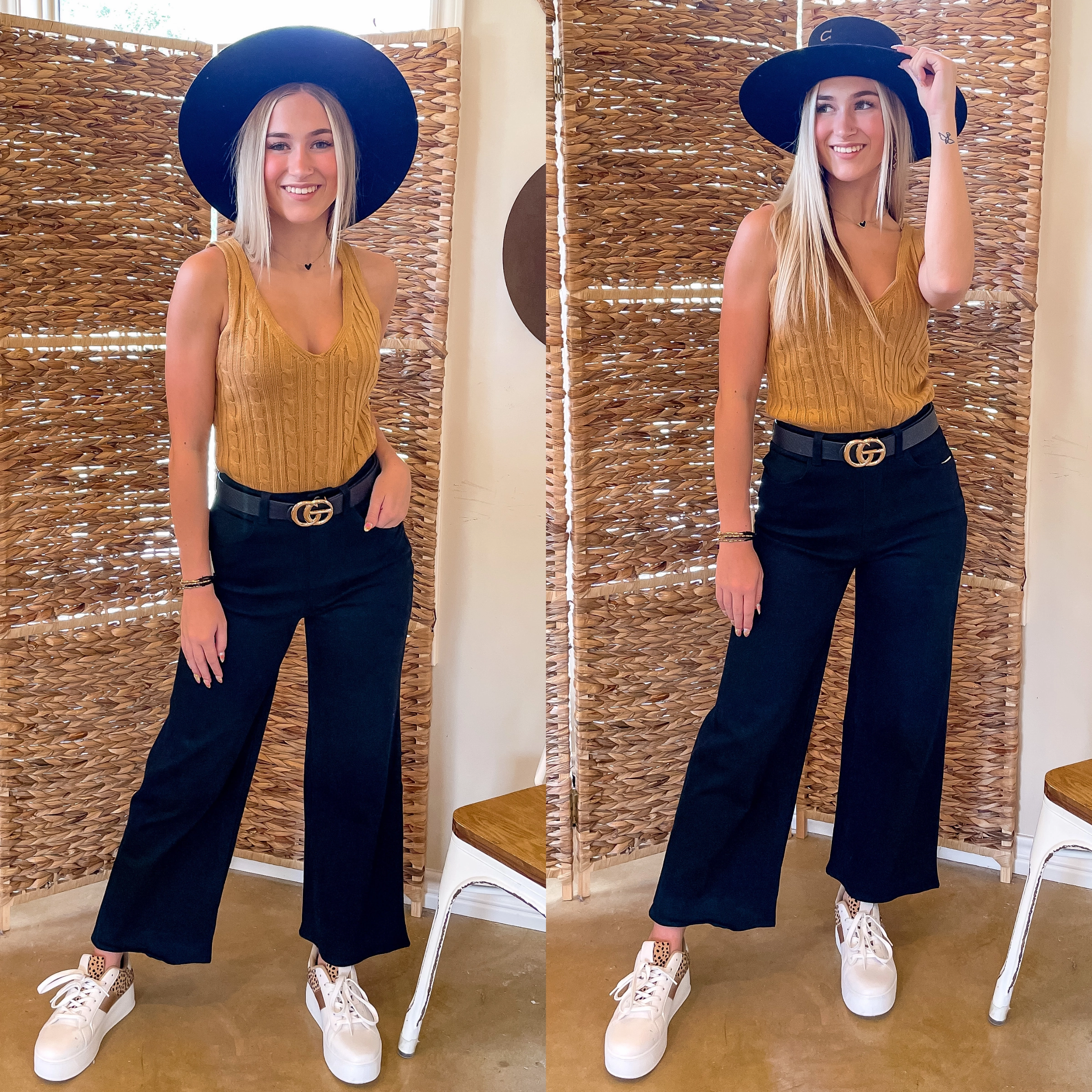 Recycled Polyester Blend HypoallergenicMaterial Chic Meet Up Wide Leg Cropped Denim Jeans in Black