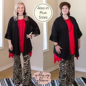 Silent Mood Stylish Bottom Last Chance Size Small | Tell Me About It Solid Sheer Kimono with Ruffle Sleeves in Black