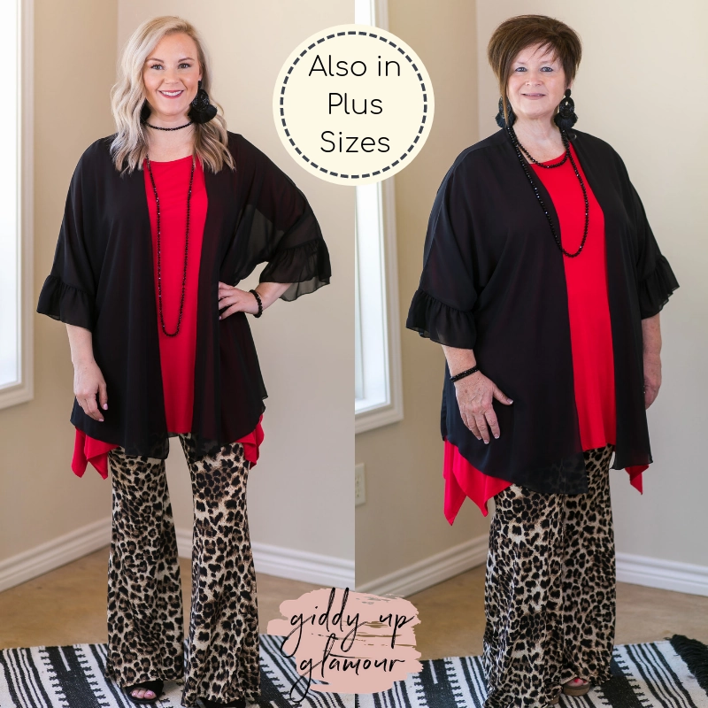 Silent Mood Stylish Bottom Last Chance Size Small | Tell Me About It Solid Sheer Kimono with Ruffle Sleeves in Black