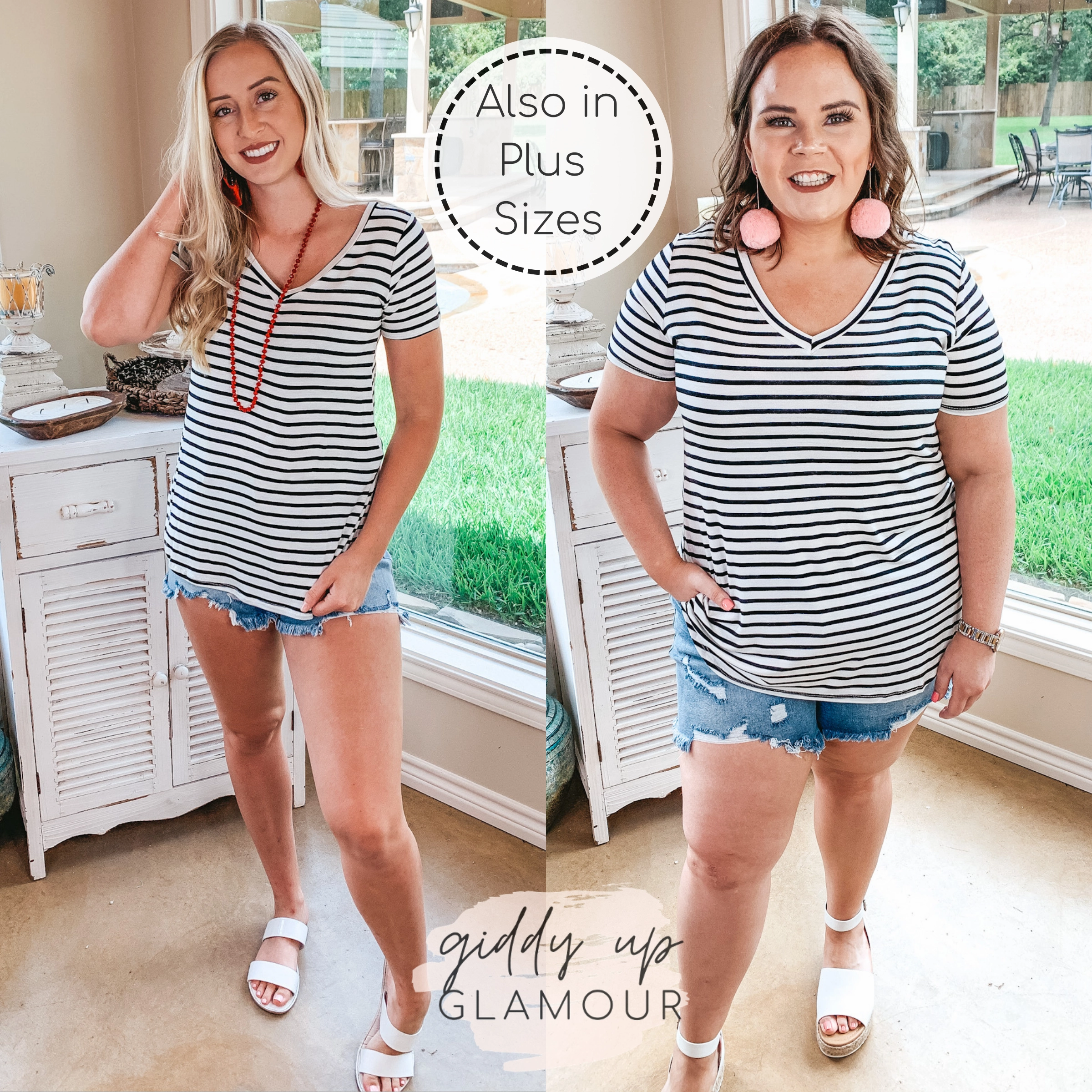 River Core Last Chance Size 2XL & 3XL | Simply The Best Striped V Neck Short Sleeve Tee Shirt in Ivory