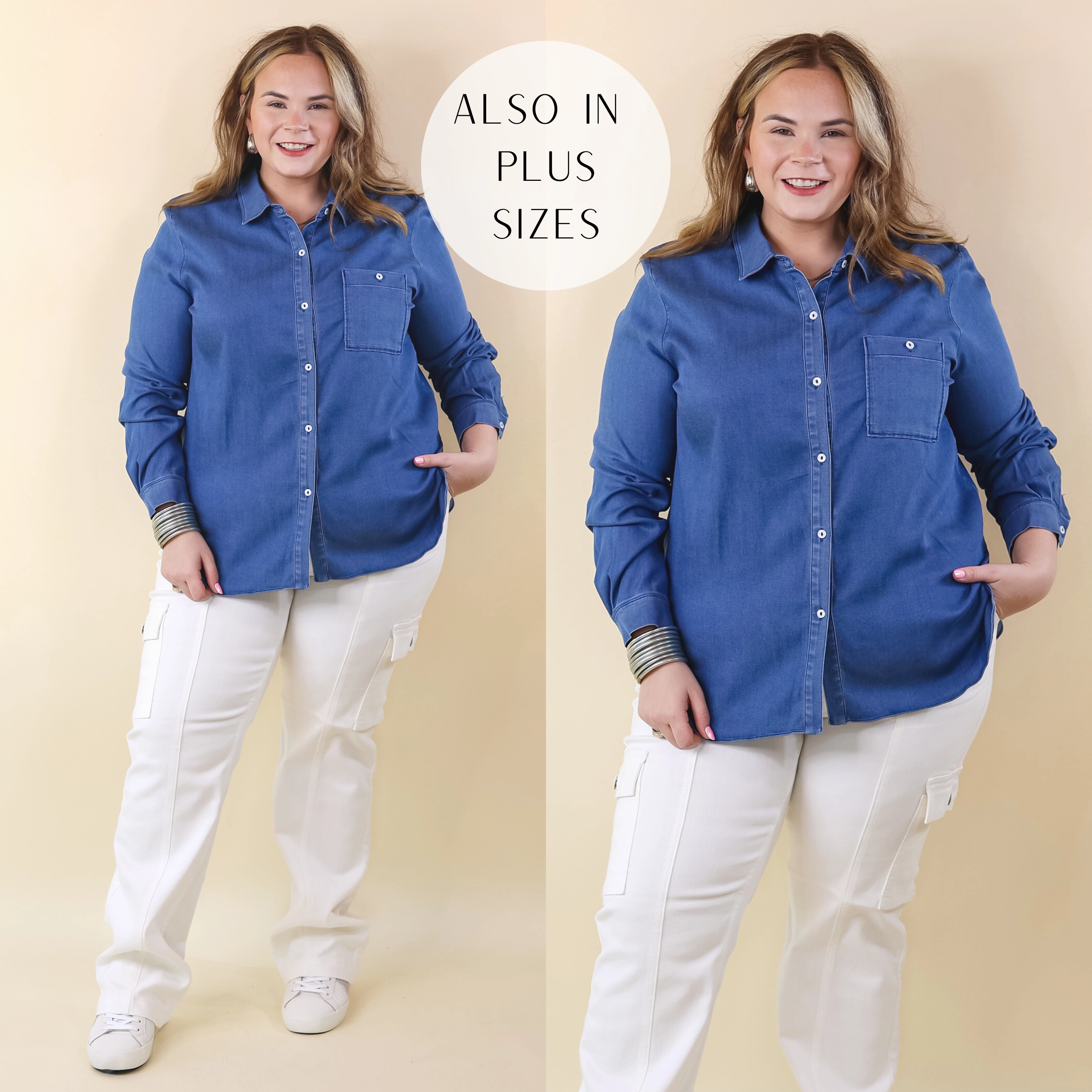 Scandi Clean Lyss?? | Drew Button Down Chambray Denim Shirt in Mid Wash