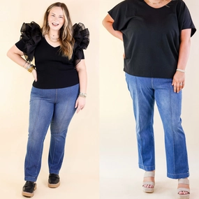 Princess Glow AbrasionFree Edging Lyss?? | Elle Ankle Flare Denim Trousers in Mid Wash