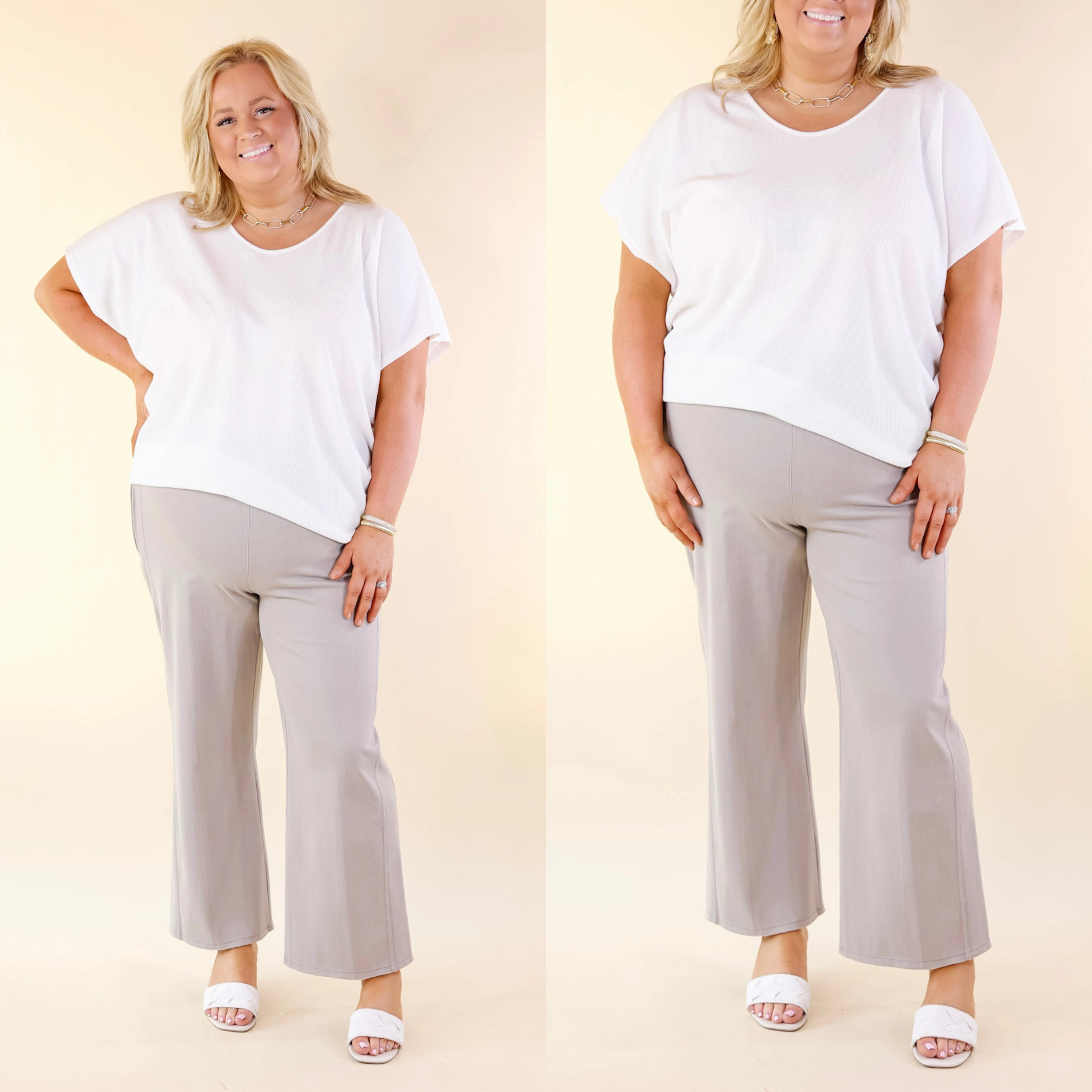 Lyss?? | Payton Wide Leg Cropped Trousers in French Beige Global Edge Seamless Design