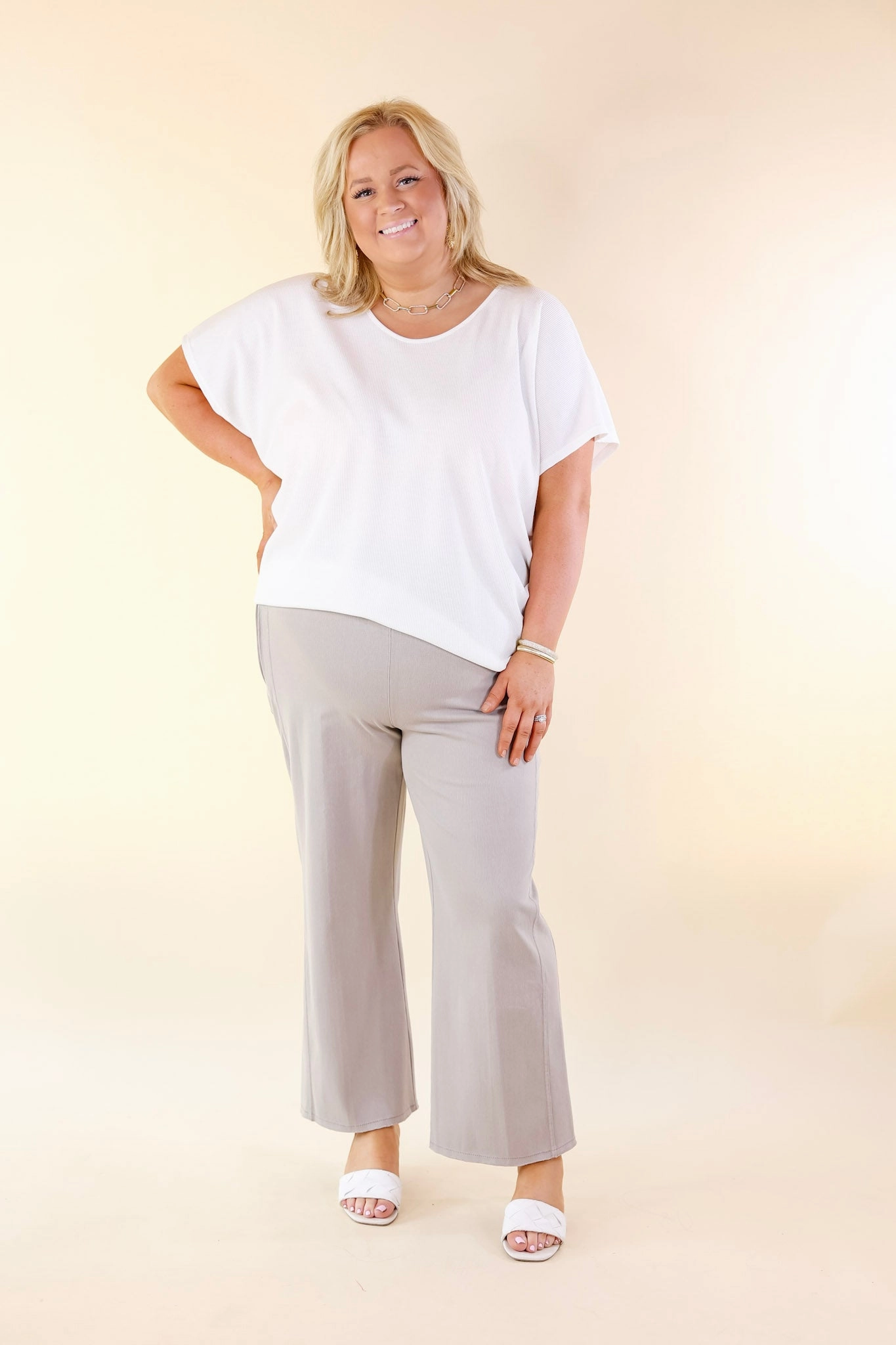 Lyss?? | Payton Wide Leg Cropped Trousers in French Beige LayeredNeckline