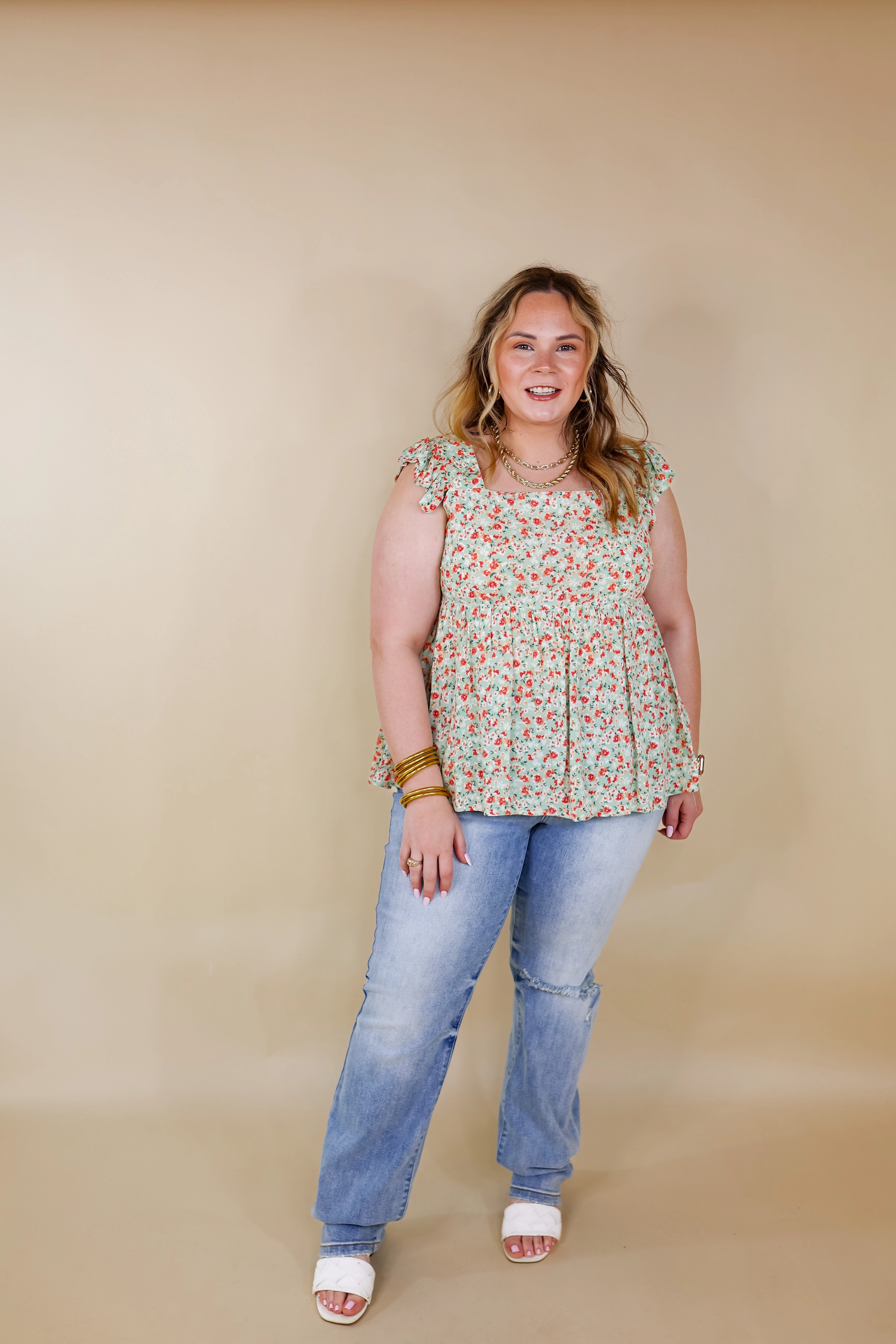 Magic Melody Floral Babydoll Tank Top in Light Sage Green PrecisionTailoring Durable materials