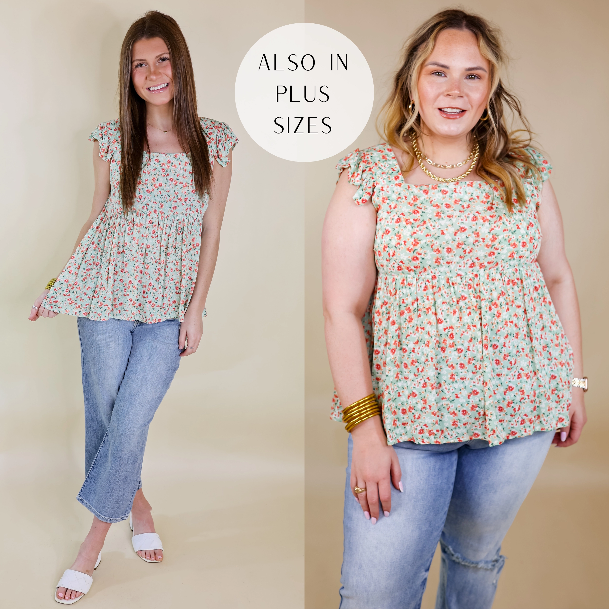 Magic Melody Floral Babydoll Tank Top in Light Sage Green Car Cool