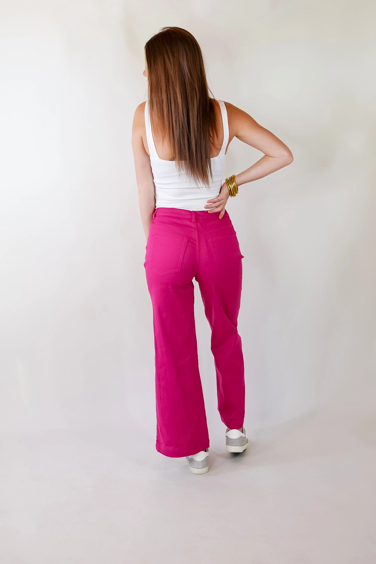 The Best Cropped Wide Leg Jeans In Magenta Pink Calm Tone WaterRepellent