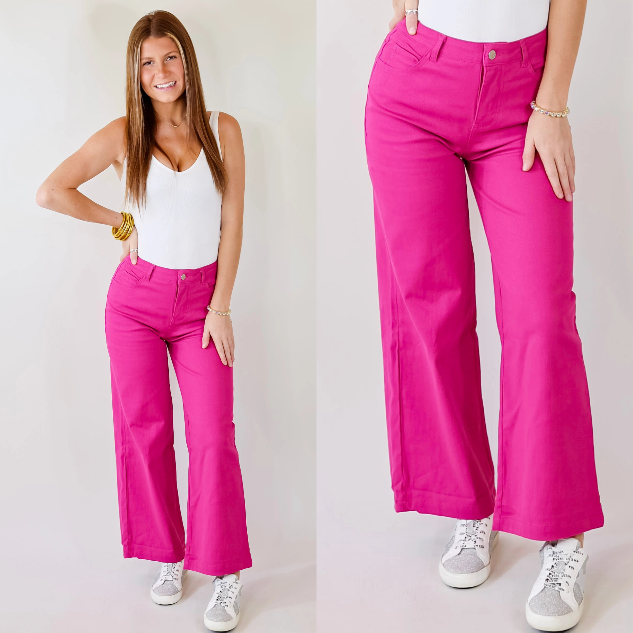 Lake Mood The Best Cropped Wide Leg Jeans In Magenta Pink