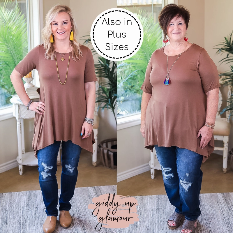 Whenever This Happens Solid Handkerchief Tunic Top in Mocha Brown Team Vibe