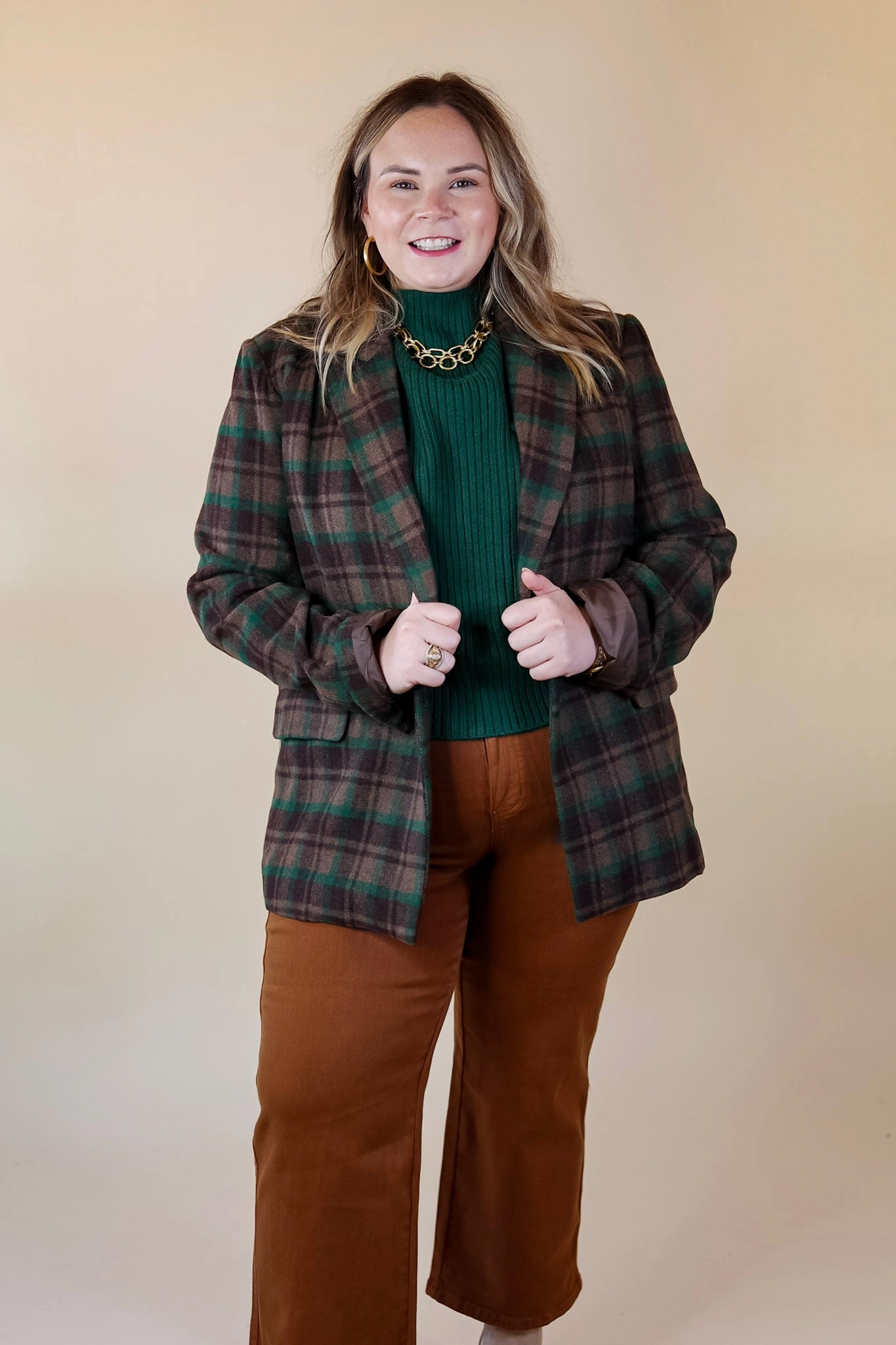 Casual Wear Design Soul Ready For Anything Plaid Blazer in Brown and Green
