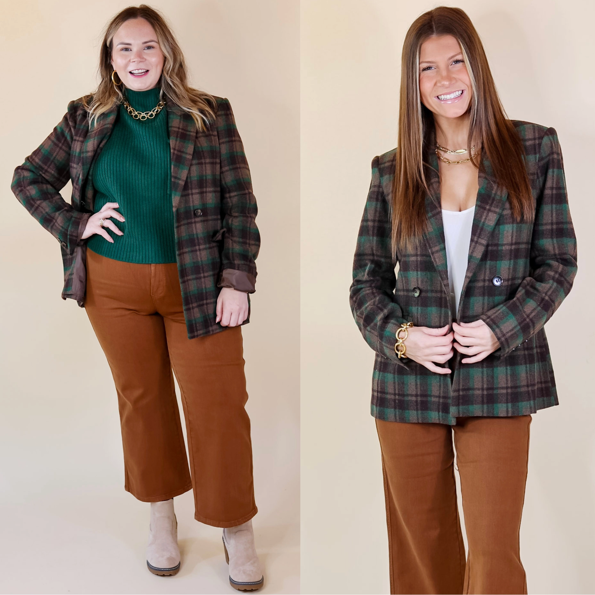 Bold Core Reflective details Ready For Anything Plaid Blazer in Brown and Green