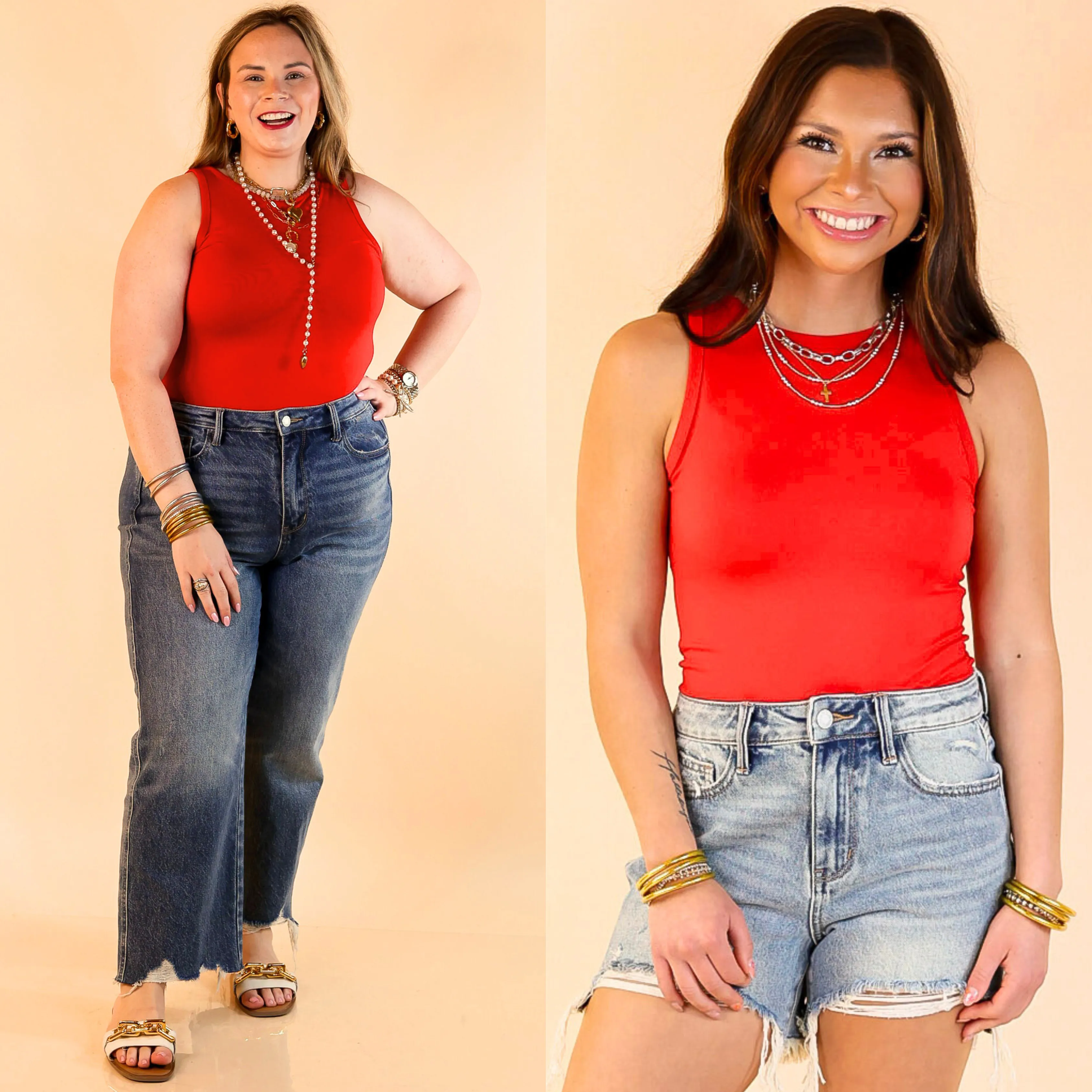 NonChafe Lining HeatSealed Seams Sunshine State of Mind Tank Top Bodysuit in Ruby Red