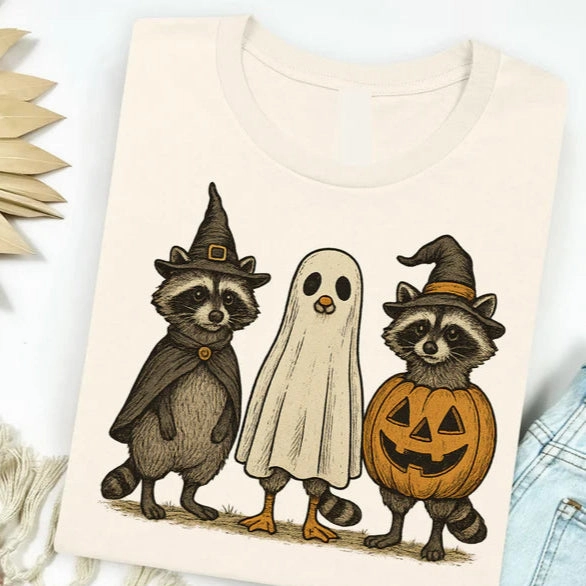 Online Exclusive | Racoon Halloween Costume Graphic on Short Sleeve Tee in Natural Cream men's clothing