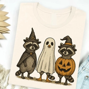 Online Exclusive | Racoon Halloween Costume Graphic on Short Sleeve Tee in Natural Cream men's clothing