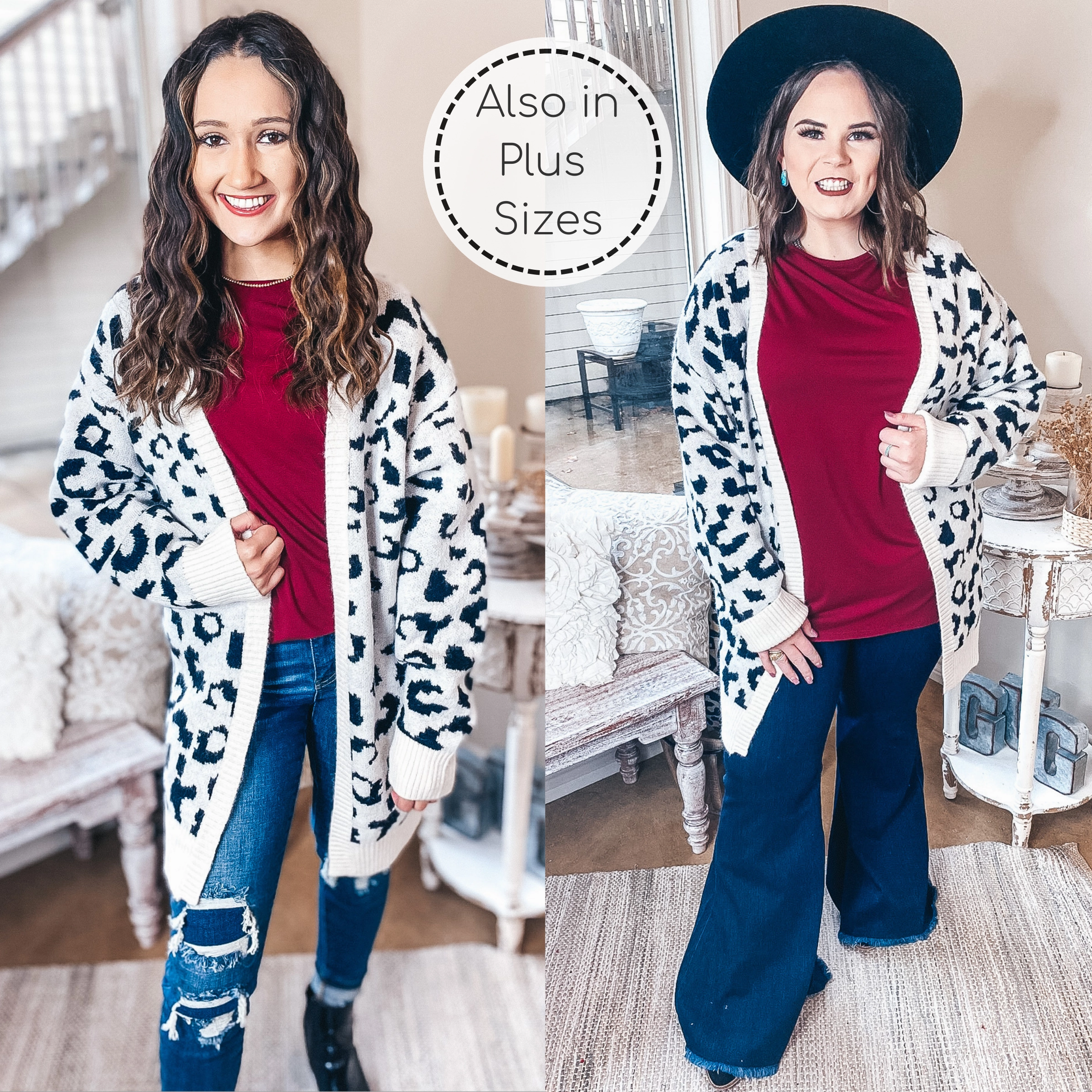 Training Fit Missing You Black Leopard Long Sleeve Open Front Cardigan in Ivory