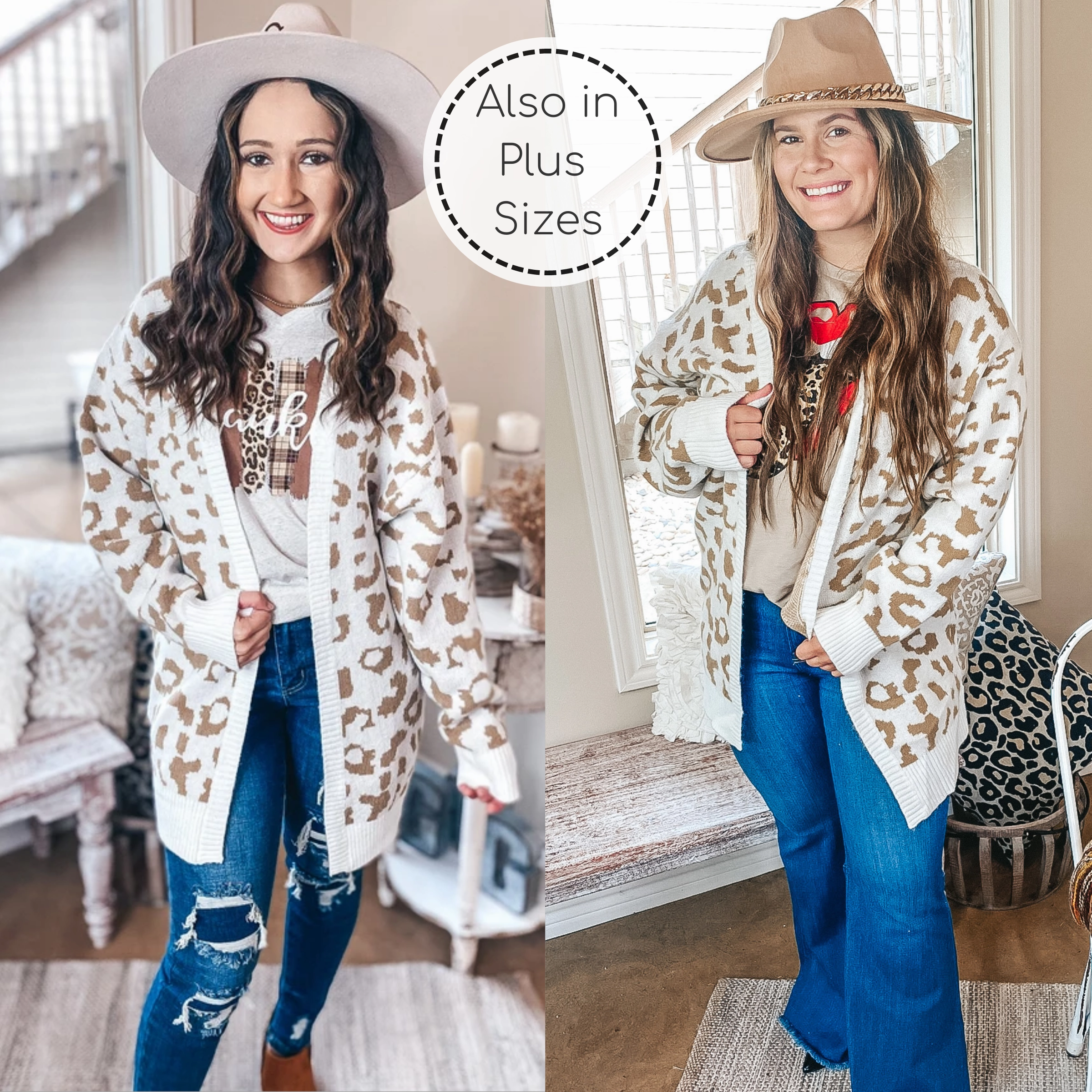 Missing You Taupe Leopard Long Sleeve Open Front Cardigan in Ivory Boho Free